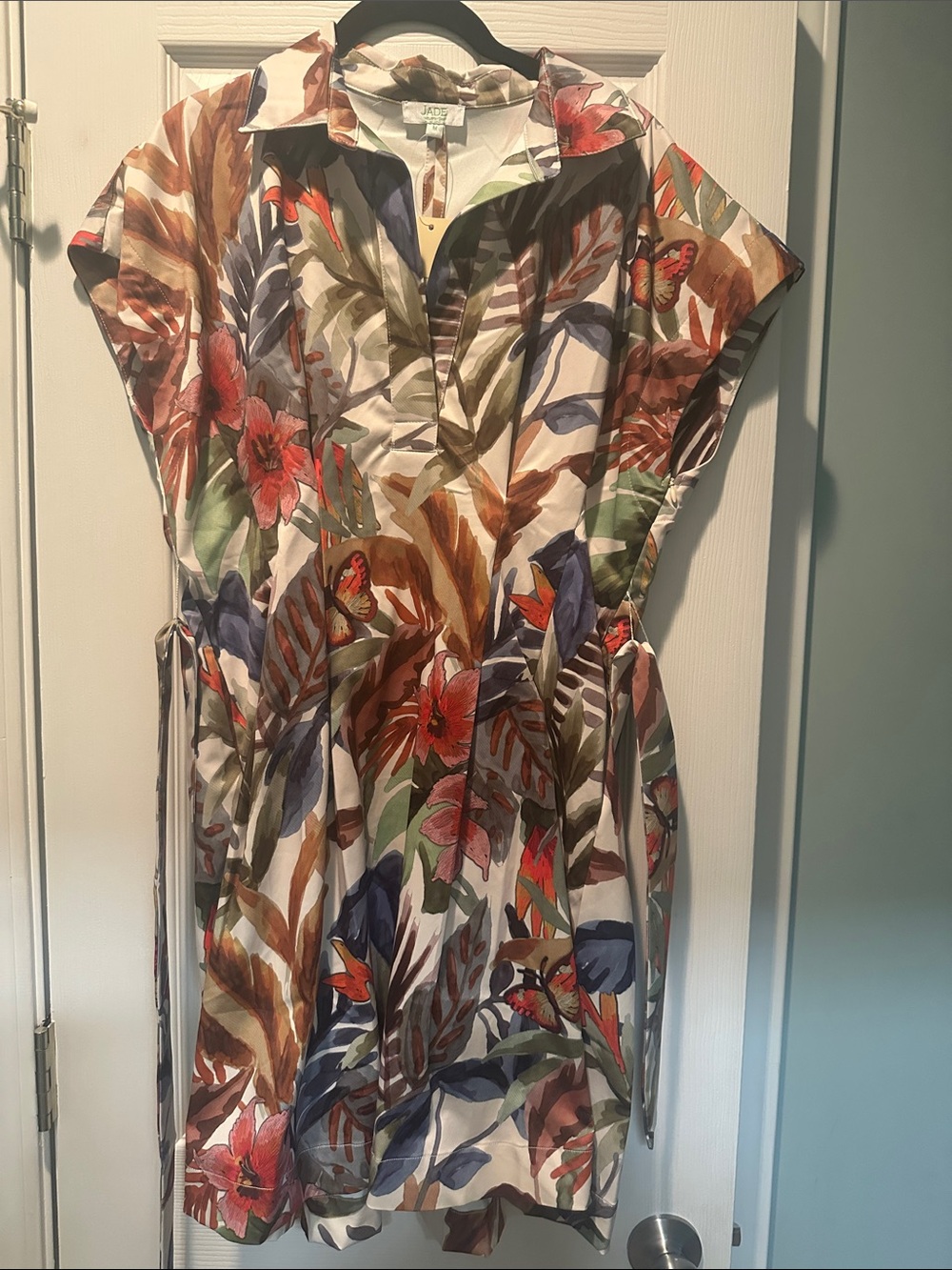 Jade Tropical Floral Shirt Dress in White, Green, Blue, Red, Brown